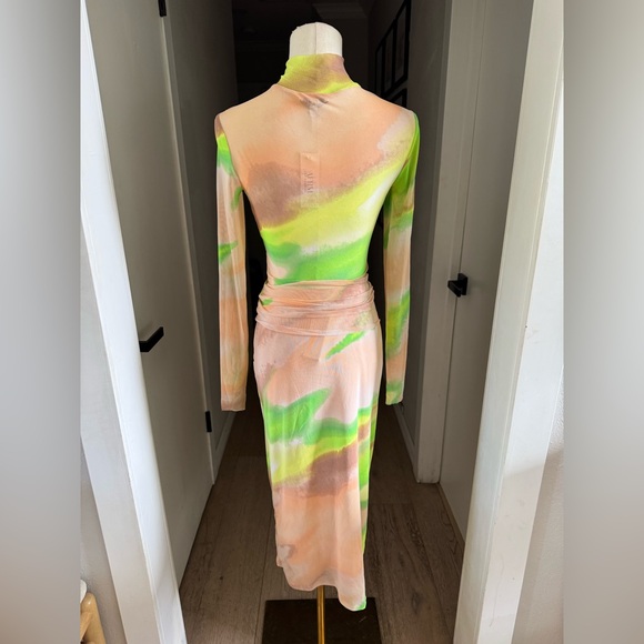 NWT | AFRM | Lynch Mesh Midi Skirt and Mock Neck Top Set In Lime Ombre | Sz XS - Picture 3 of 7